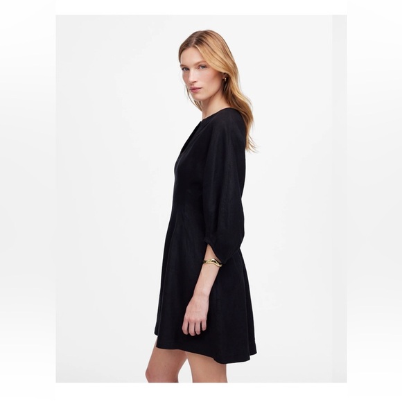 Madewell split neck mini dress in 100% linen black puff sleeve size 12 new - Picture 3 of 9
